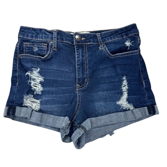 RSQ Jeans‎ Shorts Blue Denim Distressed Cuffed Jean Soho Boyfriend Size 11 - Picture 1 of 6